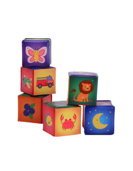 BN-22007,Happy World - Cuburi moi, 7,5 x 7,5 cm, 0 luni - 5 ani, 6 piese, Conform cu standardul de siguranta EN71, Multicolor