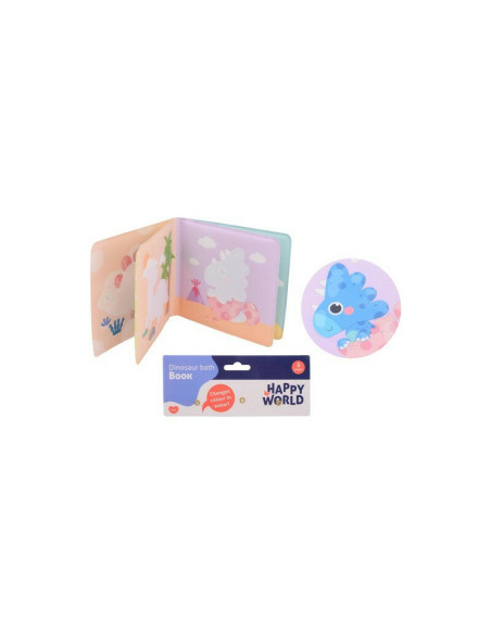 BN-22276,Happy World - Carticica de colorat pentru baita, Cu dinozauri, 15 x 3 x 20 cm, 6 luni - 4 ani, Multicolor