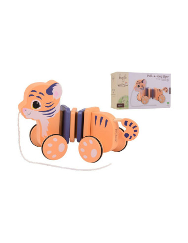 BN-80098,Joueco - Jucarie de tras tigru, Colectia The Wildies Family, Din lemn certificat FSC, 26 x 10 x 15 cm, 12 luni+, Multic
