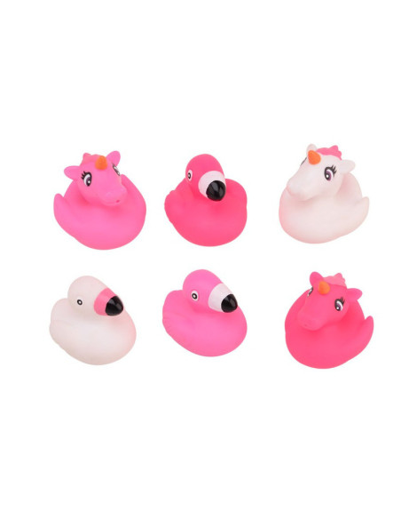BN-22279,Happy World - Set de baie cu flamingo si unicorni, 6 buc, Din cauciuc, Roz