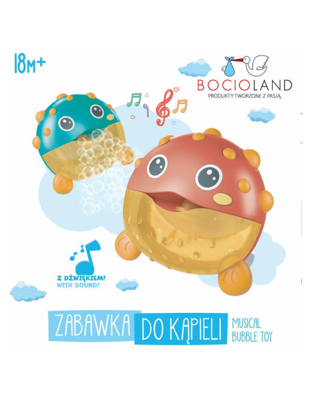 BN-BL038,Bocioland - Jucarie Interactiva de baie, Peste cu difuzor pentru baloane de spuma si muzica, Fixare cu Ventuze, Rosu, 2