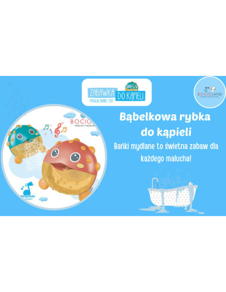 BN-BL038,Bocioland - Jucarie Interactiva de baie, Peste cu difuzor pentru baloane de spuma si muzica, Fixare cu Ventuze, Rosu, 2