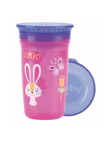 BN-NV0414002PINK,Nuby - Cana magica, 360°, Cu supapa din silicon, Cu capac, 300 ml, 6+ luni, Roz/Mov