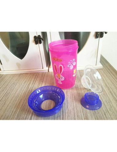BN-NV0414002PINK,Nuby - Cana magica, 360°, Cu supapa din silicon, Cu capac, 300 ml, 6+ luni, Roz/Mov