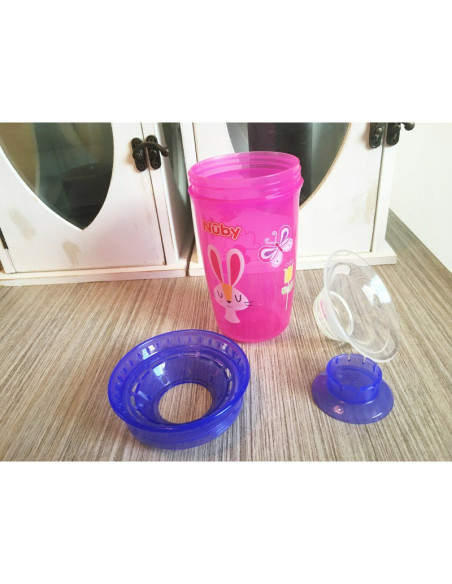 BN-NV0414002PINK,Nuby - Cana magica, 360°, Cu supapa din silicon, Cu capac, 300 ml, 6+ luni, Roz/Mov