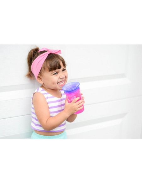 BN-NV0414002PINK,Nuby - Cana magica, 360°, Cu supapa din silicon, Cu capac, 300 ml, 6+ luni, Roz/Mov