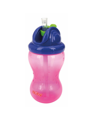 BN-NV0404001PI,Nuby - Cana cu pai anti-alunecare, Cu inchidere etansa, Plastic, 360 ml, 12+ luni, Roz