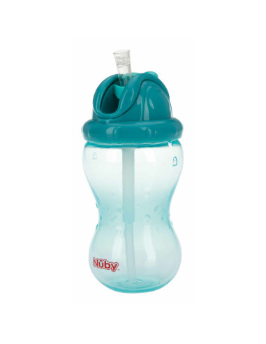 BN-NV0404001AQ,Nuby - Cana cu pai anti-alunecare, Cu inchidere etansa, Plastic, 360 ml, 12+ luni, Albastru