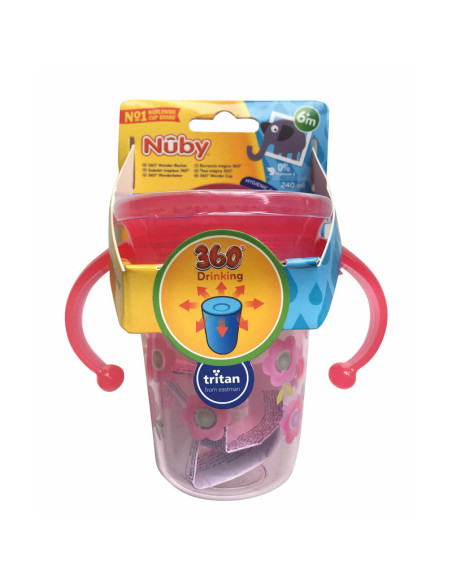 BN-NV0414019PINK,Nuby - Cana cu manere, 360°, Din materialul ecologic tritan, Rezistenta, 240 ml, 6 luni+, Roz
