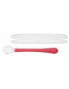 BN-ID5556PINK,Nuby - Lingura din silicon pentru bebelusi, Carcasa pentru depozitare, Lungime maner 13 cm, 6+ luni, Rosu