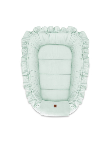 BN-6426972023061,MimiNu - Cosulet bebelus pentru dormit, Baby Nest 55 x 75 cm, Cu Volanase, Din catifea, Cold Mint