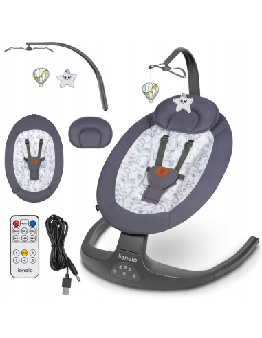BN-LO-RALF_GREY_GRAPHITE,Lionelo - Balansoar si sezlong copii, Ralf, 2 in 1, Electric, Cu telecomanda si cablu USB, Cu miscare l