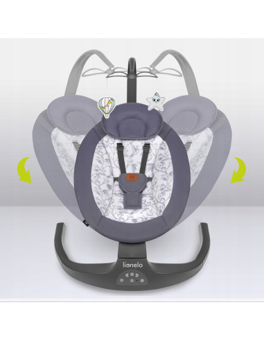 BN-LO-RALF_GREY_GRAPHITE,Lionelo - Balansoar si sezlong copii, Ralf, 2 in 1, Electric, Cu telecomanda si cablu USB, Cu miscare l
