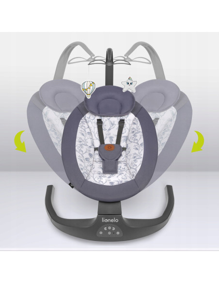 BN-LO-RALF_GREY_GRAPHITE,Lionelo - Balansoar si sezlong copii, Ralf, 2 in 1, Electric, Cu telecomanda si cablu USB, Cu miscare l