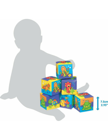 BN-7823,Set 6 cuburi noi pentru baie, Cu animalute marine, Dimesiune 7.5 cm fiecare cub, Soft blockes for bath, Playgro