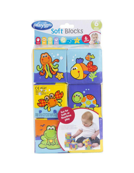 BN-7823,Set 6 cuburi noi pentru baie, Cu animalute marine, Dimesiune 7.5 cm fiecare cub, Soft blockes for bath, Playgro