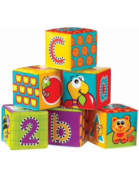 BN-969555,Set 6 cuburi noi pentru baie, Cu litere si cifre, Dimesiune 7.5 cm fiecare cub, Splash and Learn Soft blocks for bath,