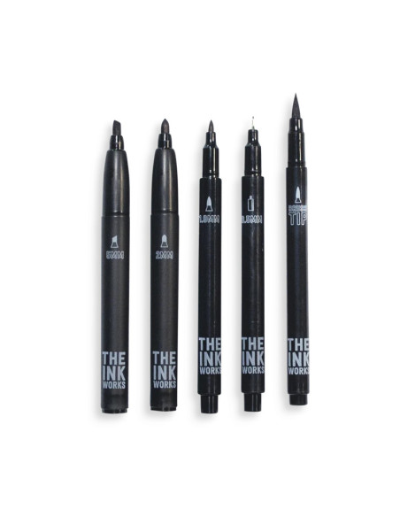 130-036,Markere negre The Ink Works - Set de 5 dimensiuni diferite