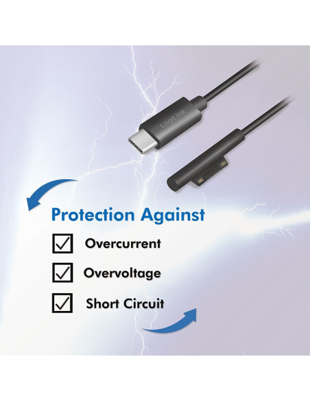 PA0224,CABLU alimentare LOGILINK, pt. Microsoft Surface, USB Type-C (T) la Surface conector, 1.8m, black, "PA0224"