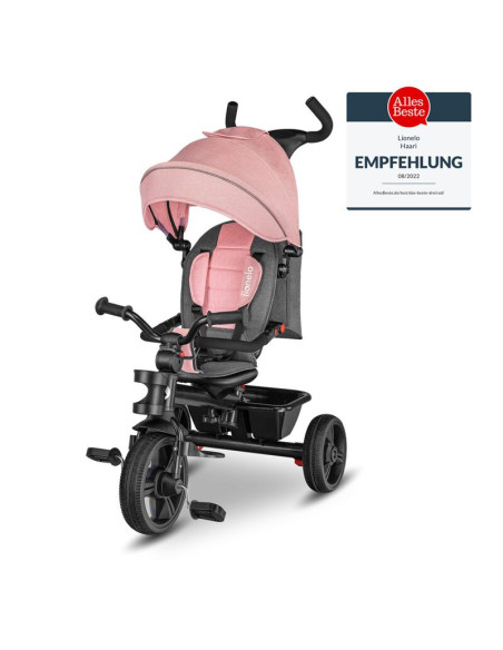 BN-LO-HAARI_BUBBLEGUM,Lionelo - Tricicleta Haari, Suport picioare, Control al directiei, Scaun reversibil, Rotire 360 grade, Pli