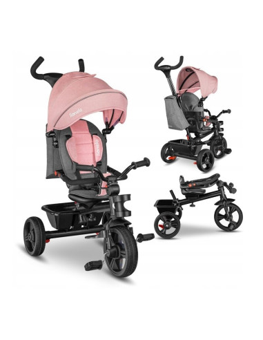 BN-LO-HAARI_BUBBLEGUM,Lionelo - Tricicleta Haari, Suport picioare, Control al directiei, Scaun reversibil, Rotire 360 grade, Pli