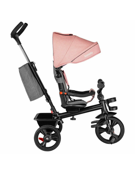 BN-LO-HAARI_BUBBLEGUM,Lionelo - Tricicleta Haari, Suport picioare, Control al directiei, Scaun reversibil, Rotire 360 grade, Pli