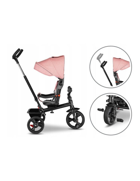 BN-LO-HAARI_BUBBLEGUM,Lionelo - Tricicleta Haari, Suport picioare, Control al directiei, Scaun reversibil, Rotire 360 grade, Pli