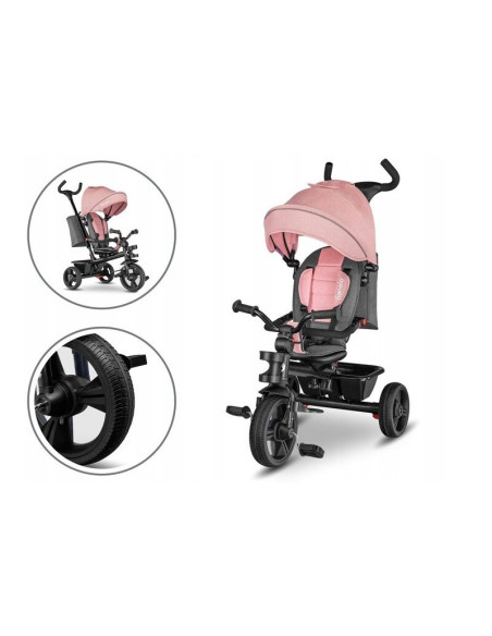 BN-LO-HAARI_BUBBLEGUM,Lionelo - Tricicleta Haari, Suport picioare, Control al directiei, Scaun reversibil, Rotire 360 grade, Pli