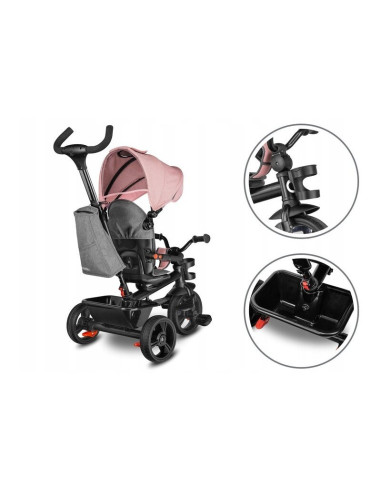 BN-LO-HAARI_BUBBLEGUM,Lionelo - Tricicleta Haari, Suport picioare, Control al directiei, Scaun reversibil, Rotire 360 grade, Pli