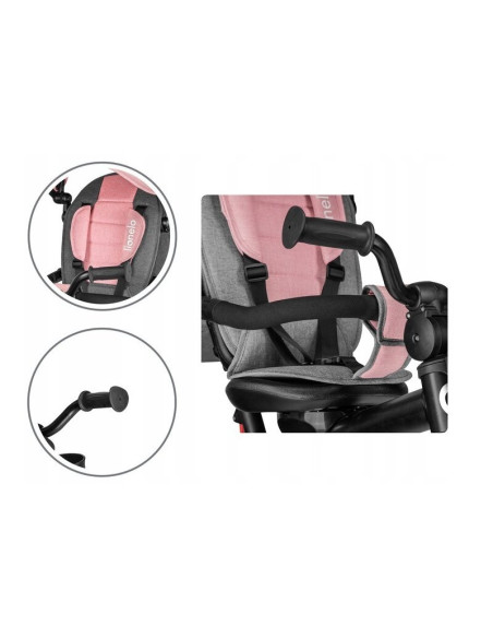 BN-LO-HAARI_BUBBLEGUM,Lionelo - Tricicleta Haari, Suport picioare, Control al directiei, Scaun reversibil, Rotire 360 grade, Pli