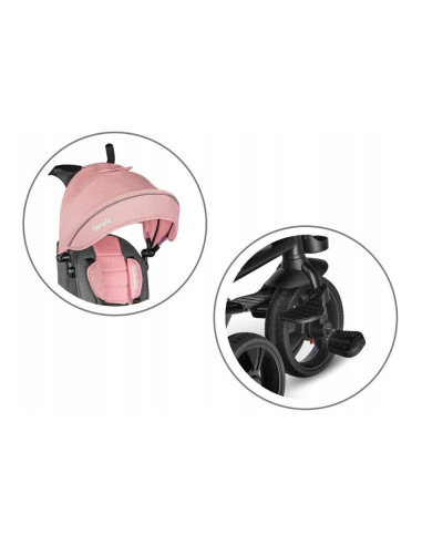 BN-LO-HAARI_BUBBLEGUM,Lionelo - Tricicleta Haari, Suport picioare, Control al directiei, Scaun reversibil, Rotire 360 grade, Pli