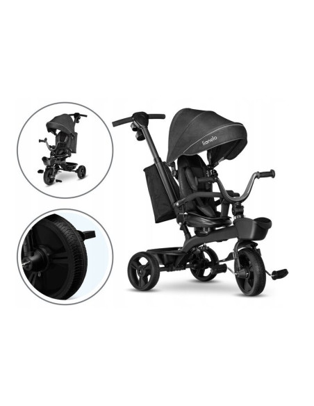 BN-LO-KORI_GREY_STONE,Lionelo - Tricicleta Kori, Cu suport de picioare, Control al directiei, Scaun reversibil, Rotire 360 grade