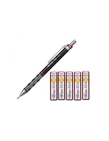 SET-RO1904697+RO312700,Set Creion mecanic Rotring Tikky 1 mm + 5 Seturi rezerve 1 mm - 12 bucati/set