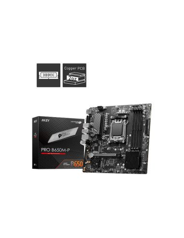 PRO B650M-P,MSI PRO B650M-P AMD B650 Supports AMD Ryzen 7000 Series Desktop Processors Socket AM5 Support HDMITM 2.1 1x DP 1x VG