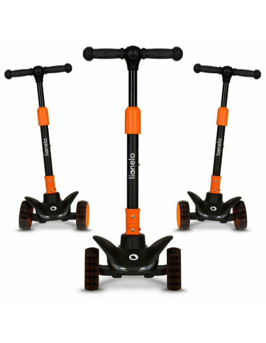 BN-LOE-TIMMY_ORANGE_BLACK,Lionelo - Trotineta Timy, Copii, Pliabila, Pana la 50 Kg, Cu design ergonomic, Cu lumini LED, 26,5 x 6