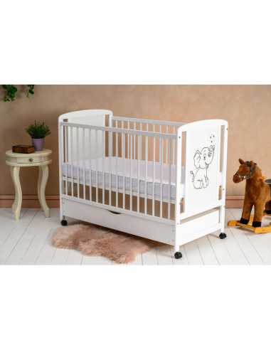 BN-QMTIME02AL,Qmini - Patut din lemn Timmi Elephant 120x60 cm, Cu sertar, Din lemn de pin si mdf, Stabil si rezistent, Inaltime 