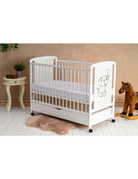 BN-QMTIME02AL,Qmini - Patut din lemn Timmi Elephant 120x60 cm, Cu sertar, Din lemn de pin si mdf, Stabil si rezistent, Inaltime 