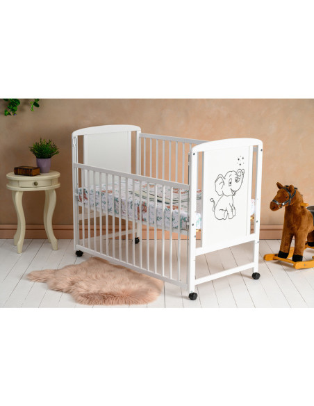 BN-QMTIME03AL,Qmini - Patut din lemn Timmi Elephant 120x60 cm, Cu laterala culisanta, Din lemn de pin si mdf, Stabil si rezisten