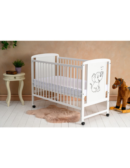 BN-QMTIME12CM03AL,Qmini - Patut din lemn Timmi Elephant 120x60 cm, Cu laterala culisanta, Din lemn de pin si mdf, Stabil si rezi