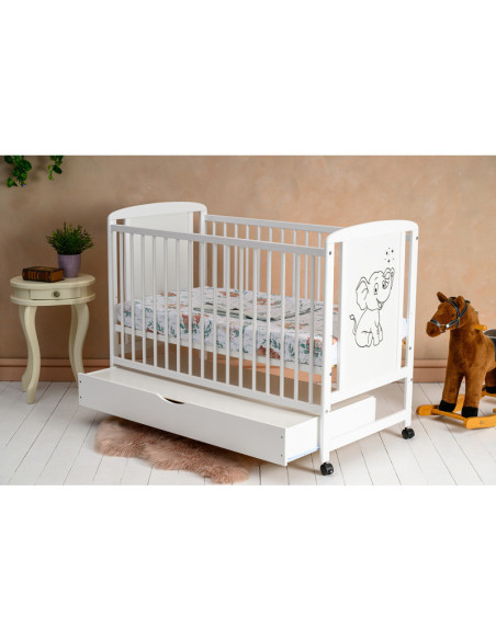 BN-QMTIME10CM02AL,Qmini - Patut din lemn Timmi Elephant 120x60 cm, Cu sertar, Din lemn de pin si mdf, Stabil si rezistent, Inalt