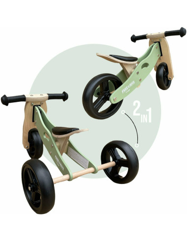 BN-39623,Bicicleta/tricicleta fara pedale din lemn, 2 in 1, Functie de bicicleta echilibru, Scaun reglabil, Roti ajustabile, Man
