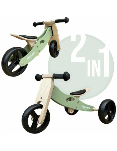BN-39623,Bicicleta/tricicleta fara pedale din lemn, 2 in 1, Functie de bicicleta echilibru, Scaun reglabil, Roti ajustabile, Man