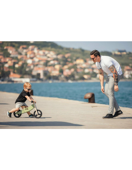 BN-39623,Bicicleta/tricicleta fara pedale din lemn, 2 in 1, Functie de bicicleta echilibru, Scaun reglabil, Roti ajustabile, Man