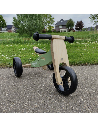 BN-39623,Bicicleta/tricicleta fara pedale din lemn, 2 in 1, Functie de bicicleta echilibru, Scaun reglabil, Roti ajustabile, Man