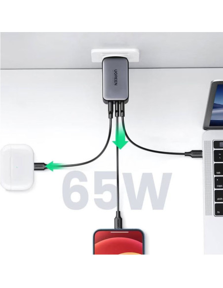 15334,INCARCATOR retea Ugreen, "CD244" Quick Charge 65W GaN, 2 x USB Type-C, 1 x USB, gri "15334" - 6941876213344