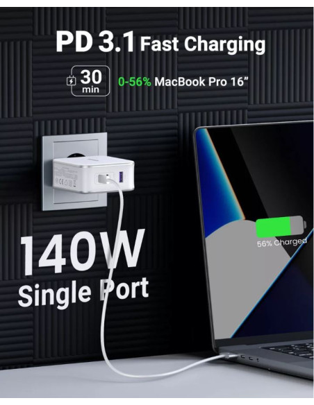 15339,INCARCATOR retea Ugreen, Nexode "CD289" Quick Charge 140W GaN, 1 x USB, 2 x USB Tpe-C, alb "15339" - 6941876213399