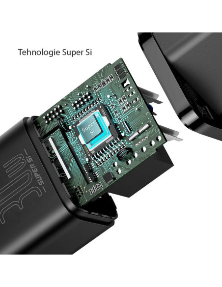 CCSUP-J01,INCARCATOR retea Baseus Super Si, Quick Charge 30W, 1 x USB Type-C 5V/3A, negru "CCSUP-J01" - 6953156205062