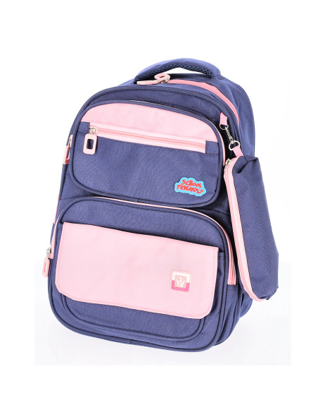 OMRS2106NE,Ghiozdan clasa 0 funtasy bleumarin roz cu penar 4 fermoare pigna