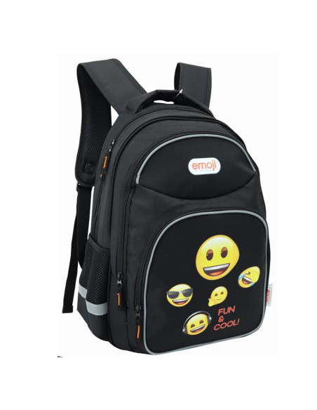 EJRS2344-1,Ghiozdan gimnaziu emoji clasic negru 3 fermoare pigna