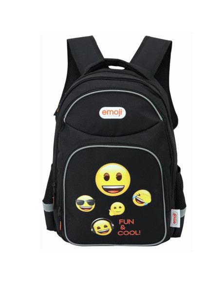 EJRS2344-1,Ghiozdan gimnaziu emoji clasic negru 3 fermoare pigna